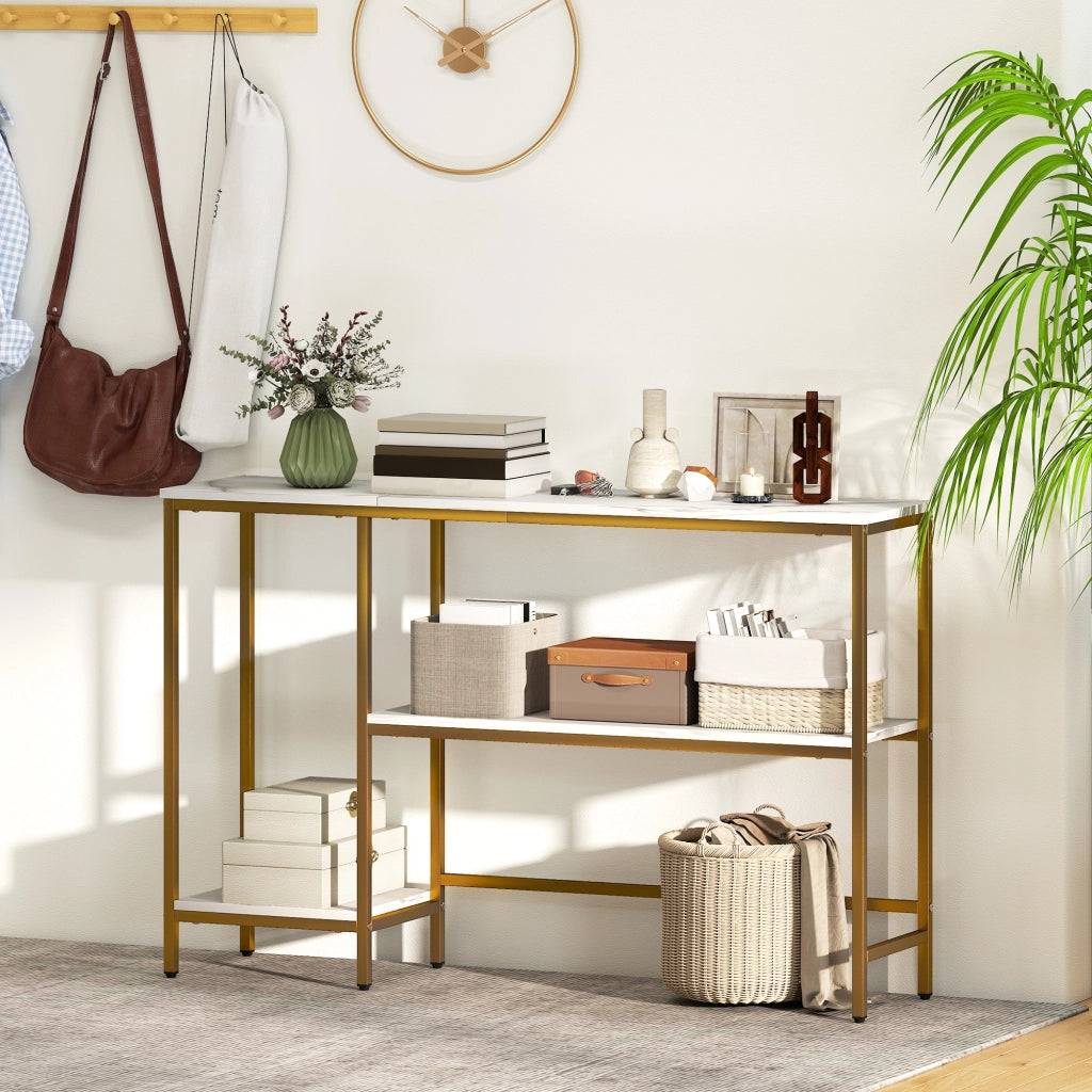 Tavolo console 3 livelli ¨C zephmum ¨C bianco dorato 120 cm