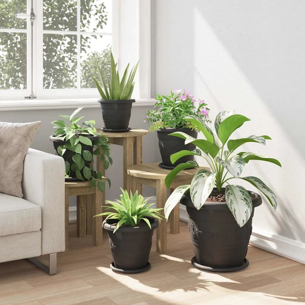 Vassoio Rotondo per Fiori 6 pz Nero ? 19 x 2 cm Plastica CFW2899345