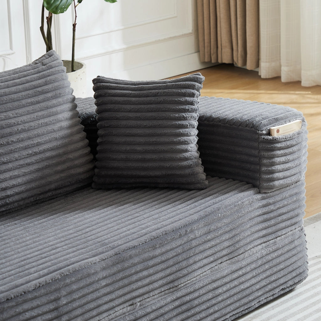 Divano Letto Rotondo 2 in 1 ¨C MINIMAL ¨C Tessuto, Braccioli con Tasche