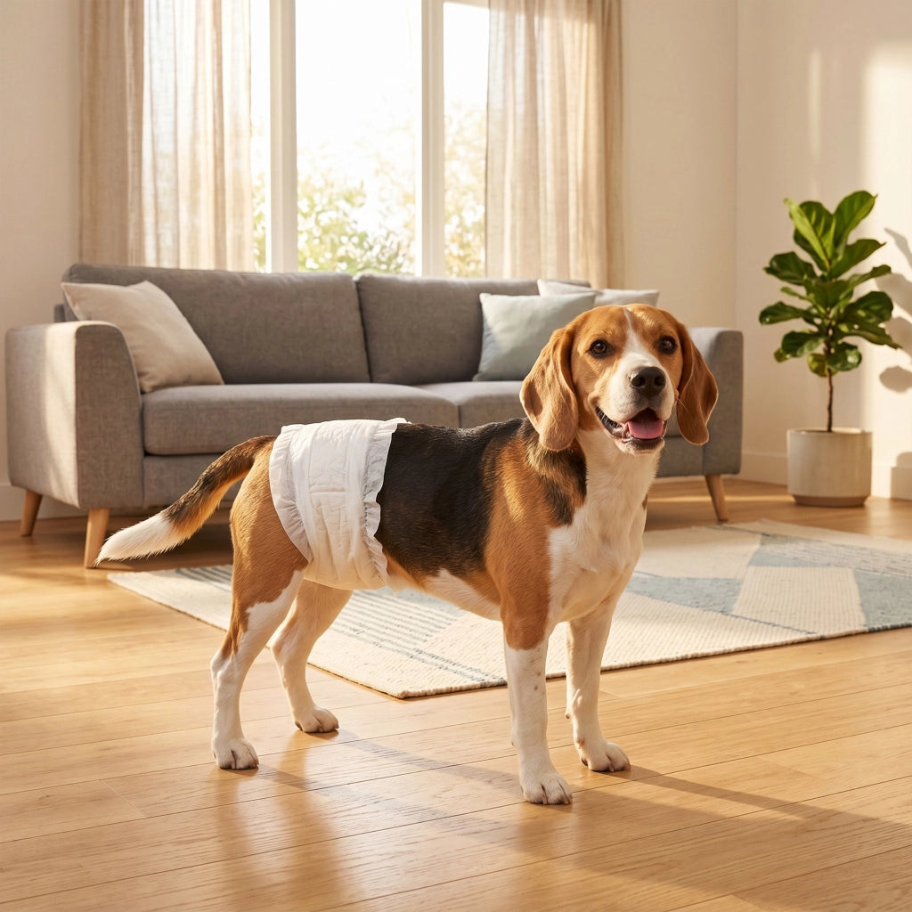 48 Pezzi Pannolini per Cani Maschi Vita 45-64 cm Peso 6-17 kg con Fascia Elastica Regolabile Bianco