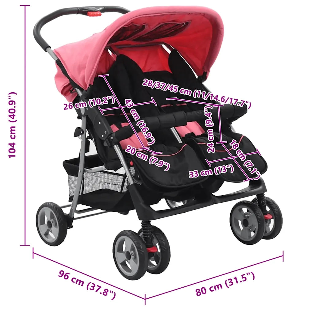 Passeggino Gemellare Rosa e Nero in Acciaio CFW3210438