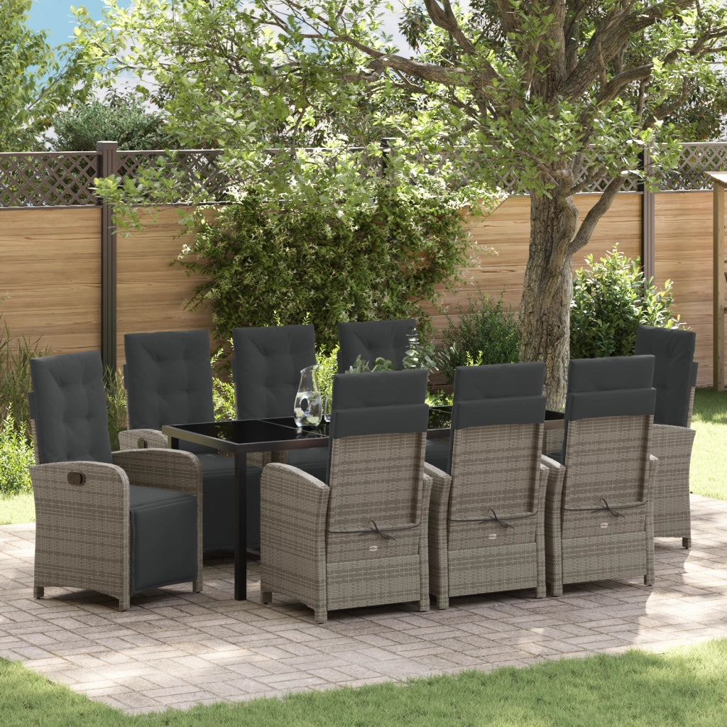 Set da Pranzo Giardino  con Cuscini Grigio Rattan Sintetico