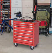 Carrello portautensili rosso in acciaio con 7 cassetti