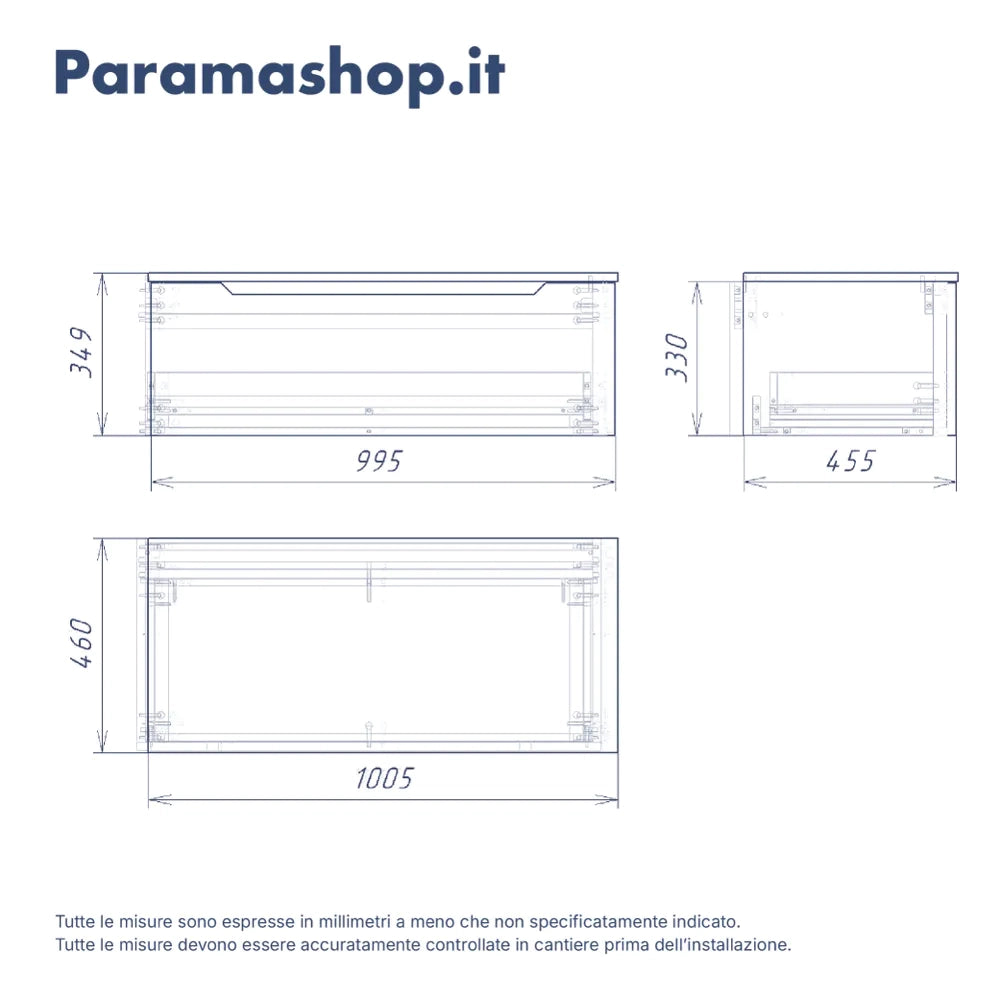 Mobile bagno sospeso modulare 100 cm dusk blue opaco due cassetti con lavabo | Bako