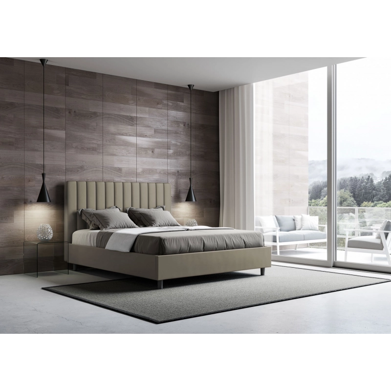 Letto imbottito Matrimoniale 160x200 cm Agueda - Similpelle,Cappuccino,Contenitore