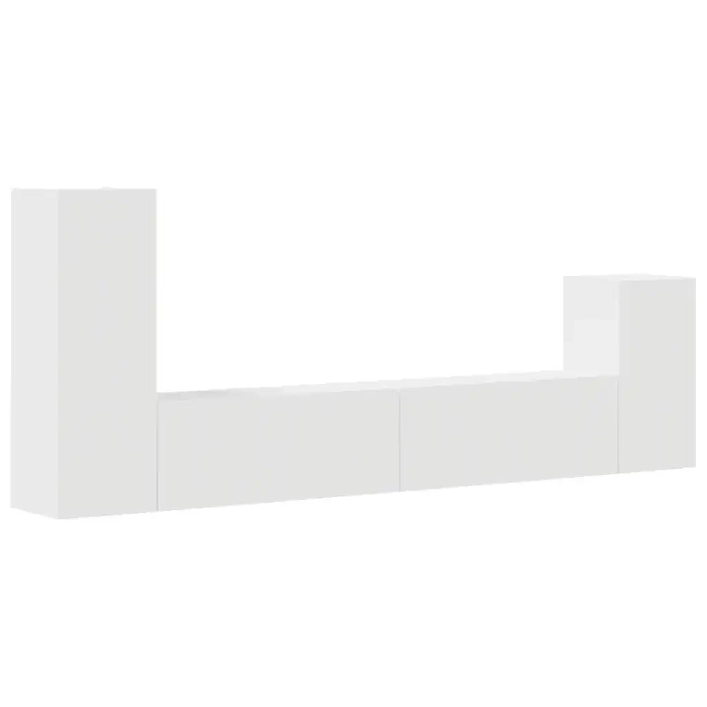 Set di Mobili Porta TV 4 pz Bianco in Legno Multistrato