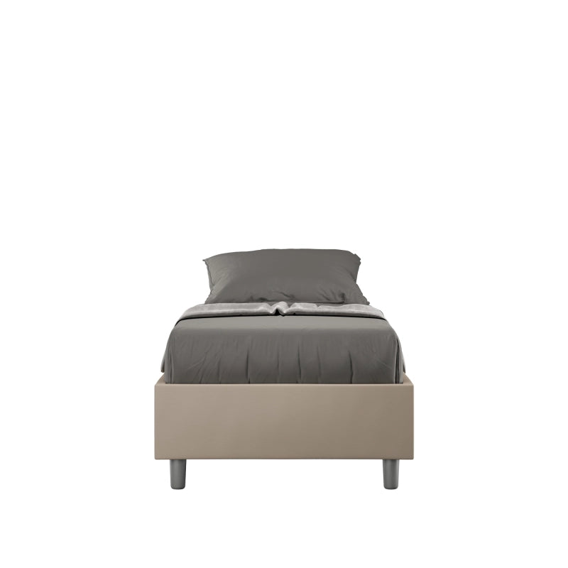 Letto Sommier imbottito Singolo 80x210 cm Azelia - Similpelle,Senza rete,Tortora