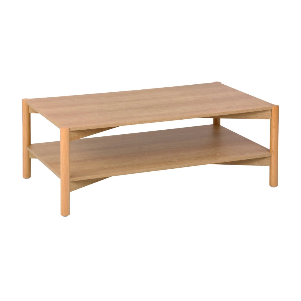 Tavolino rettangolare decorazione legno doppio ripiano, marrone
