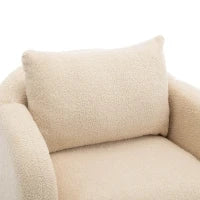 Poltrona Relax Moderna in Velluto Teddy con Cuscino, Seduta Extra Spessa, Struttura in Legno Massello, 71x72x71cm - Poltroncina da Salotto, Beige