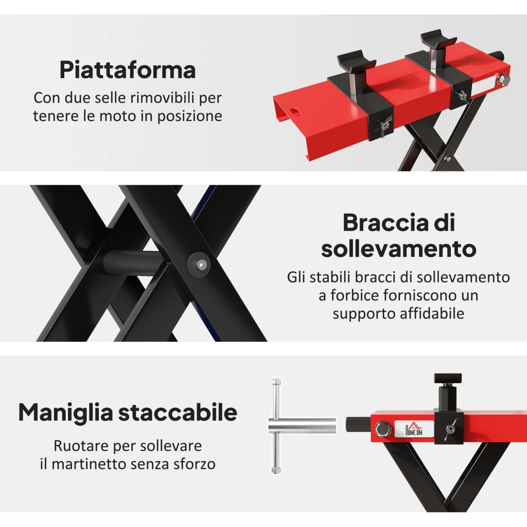Cavalletto Alzamoto a Forbice Capacità 500kg Dimensioni Compatte con Altezza Regolabile in Acciaio Rosso