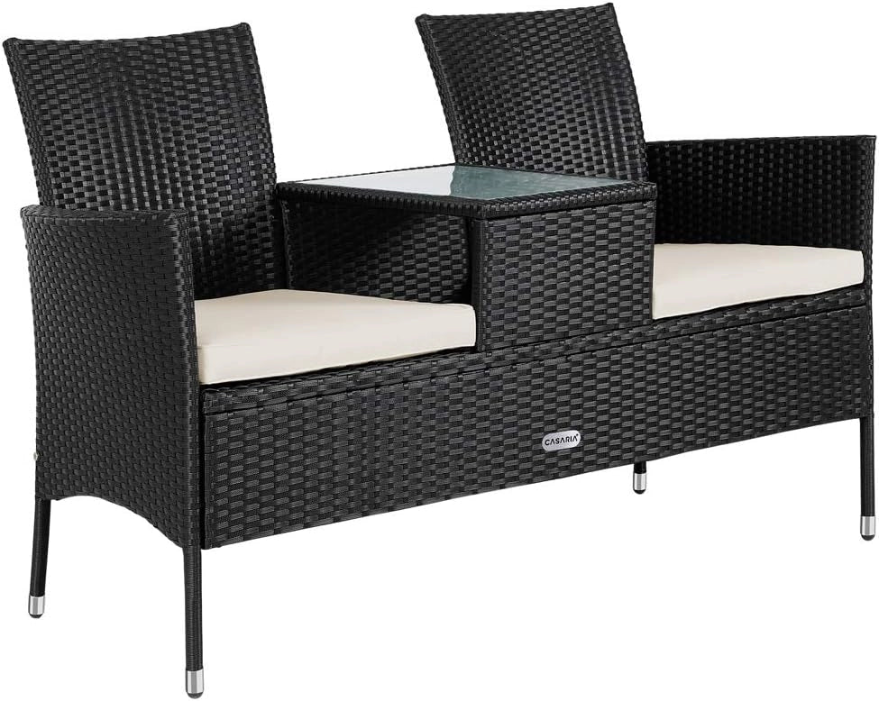 Panchina da Giardino Polyrattan Resistente 143x55x88cm Panca da Balcone 2 Posti Esterno Mobili Outdoor