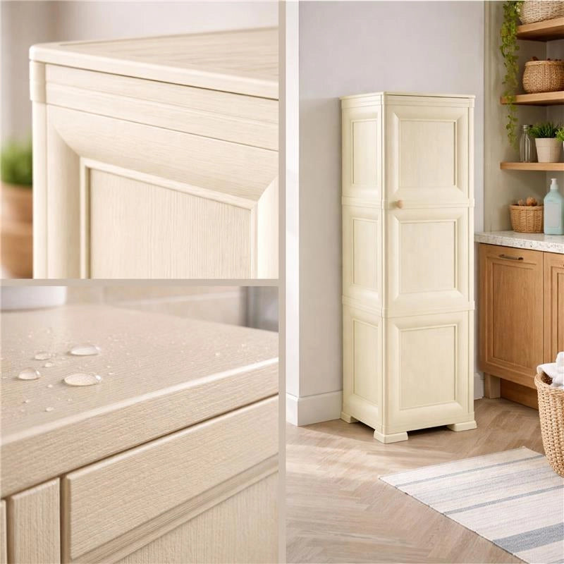 MOBILE IN PLASTICA ELEGANTE 3 MODULI ANGORA 40X43X125 CM CON ANTE EFFETTO LEGNO – CONTENITORE VERTICALE SALVASPAZIO DESIGN