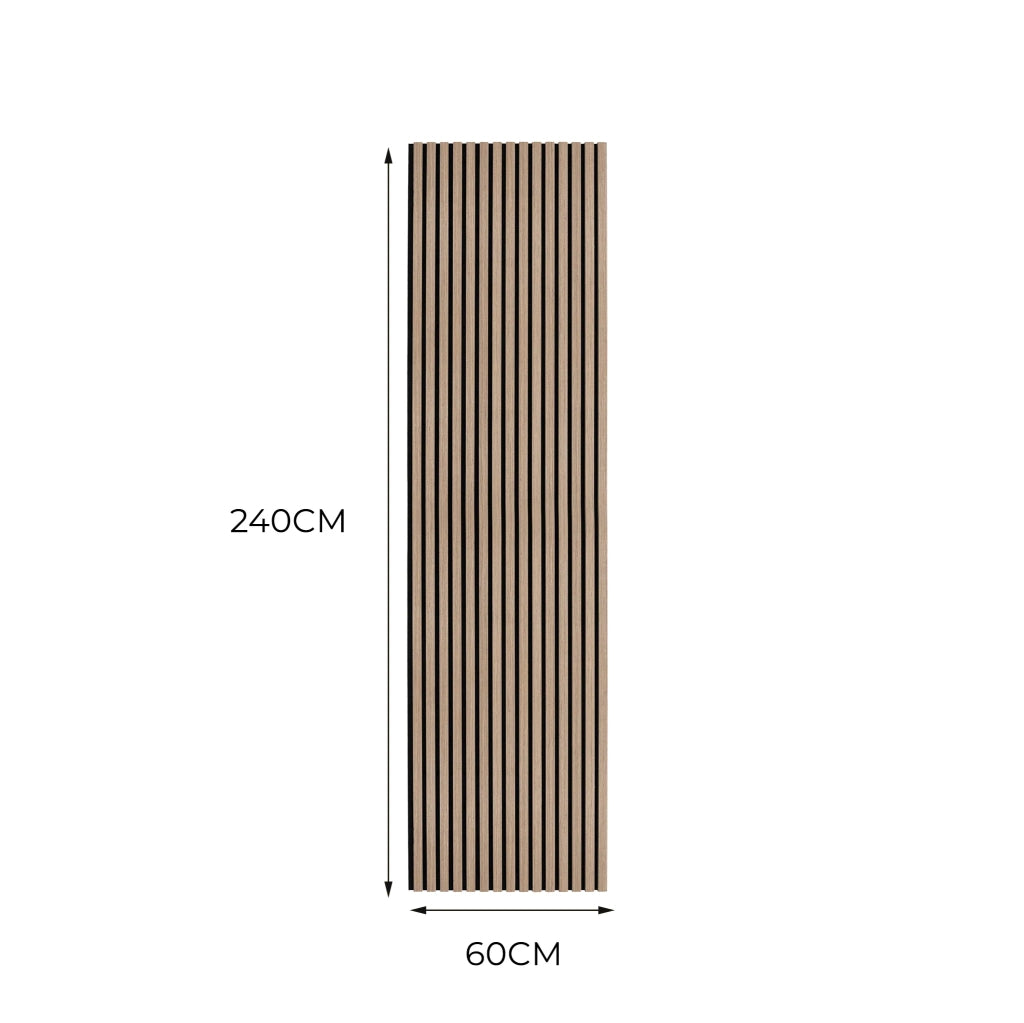Tre Pannelli Fonoassorbenti con Doghe Noce Chiaro 3D in Legno 2400 x 600mm