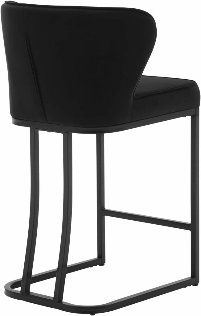 Set di 2 Sgabelli da Bar con Schienale, Sedie Sala Pranzo con Poggiapiedi Ergonomica per Cucina, Camera da Letto, Soggiorno, Sedie in Velluto e Gambe in Metallo, Nero, BH383sz-2