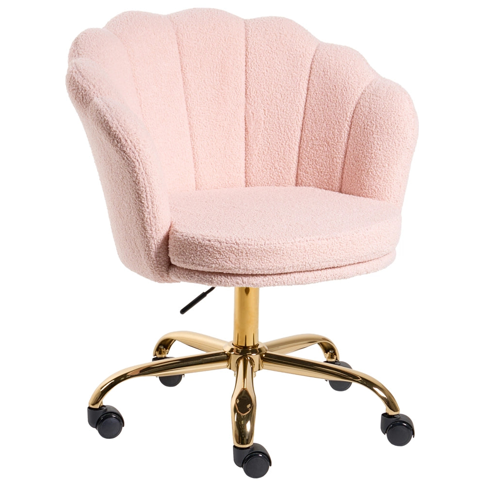 Poltrona da Ufficio Girevole Rosa Pastello in Bouclé con Base a Stella Regolabile in Altezza
