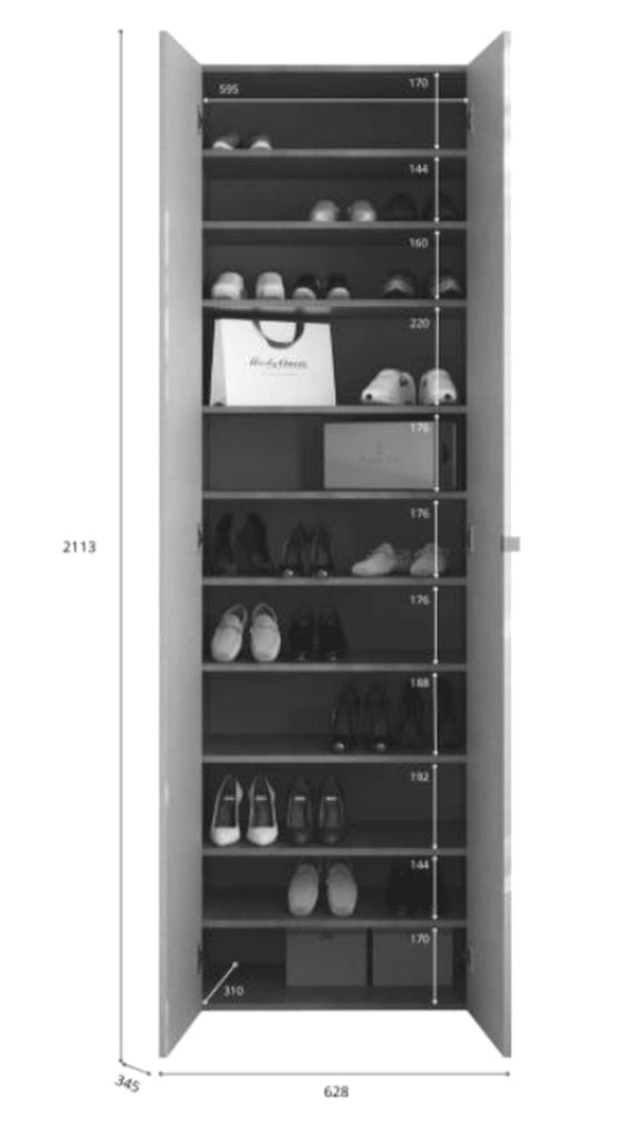 Ruggiero, Armadio Multiuso 2 Ante 10 Ripiani, 63x212h cm Grigio Cemento