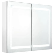 Armadietto Bagno | Armadio da bagno con Specchio e LED Bianco Lucido 80x12x68 cm