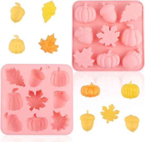 Due forme di Mall per Pomponi di Halloween | Muffiniera in Silicone per Candy e Cioccolato | Disegno di Acero e Foglia di Miele | Muffiniera Multifunzione per la Preparazione di Dolci | Mall per Feste di Ringraziamento e Halloween
