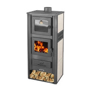 tufa a Legna con Forno Lucrezia 12–13 kW Rossa in Acciaio con Portalegna