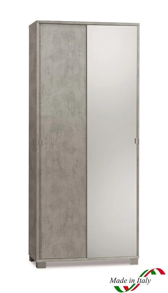 Armadio con 2 ante scorrevoli e Specchio naturale H190 L82 P41 Cm colore Cemento 798spk Sarmog