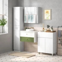 kleankin Armadio da Muro per Bagno con Specchio, Armadietto Portaoggetti, 2 Porte, 3 Livelli, Ripiano Regolabile, 60 x 15 x 60 cm, Bianco