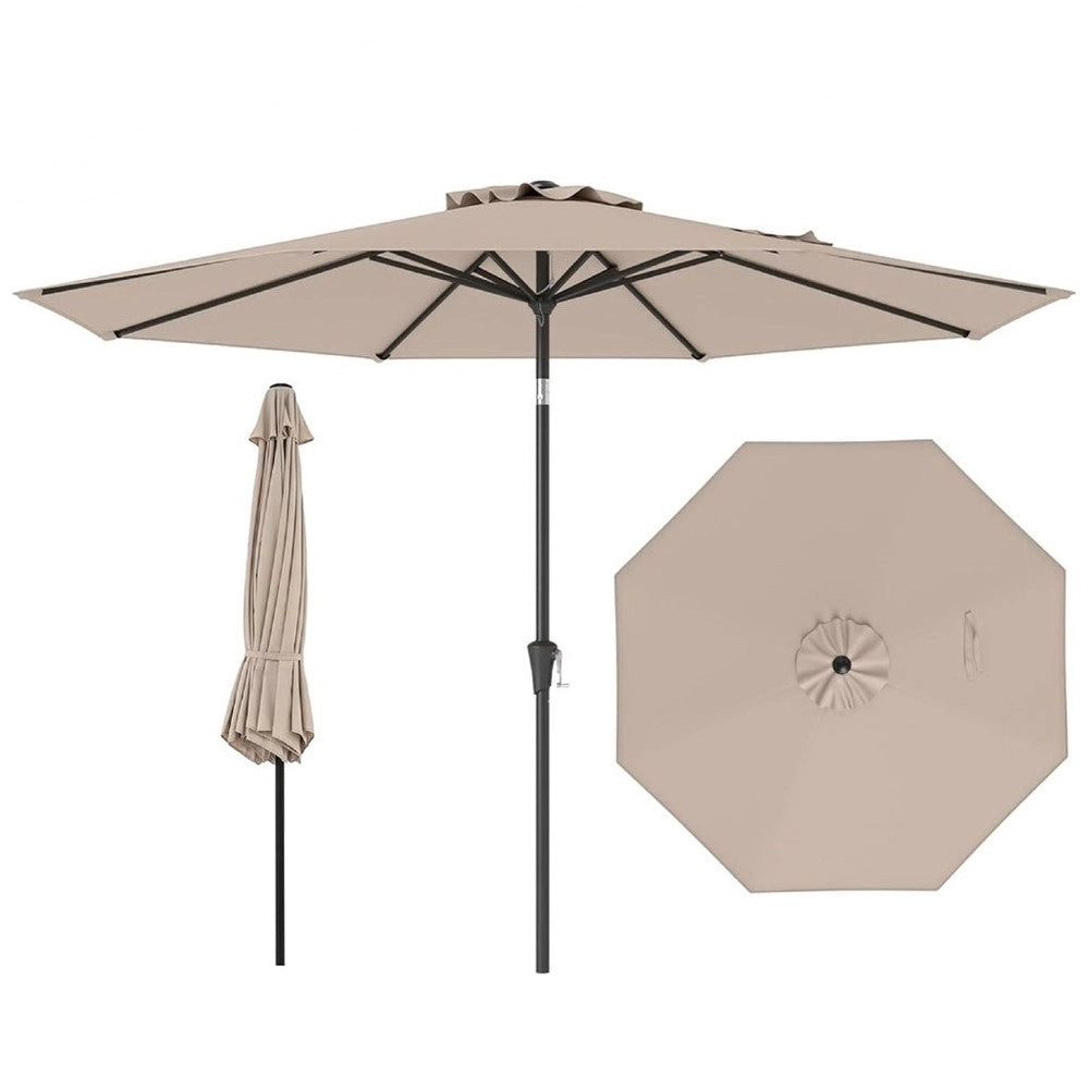 Trade Shop - Ombrellone Beige Ottagonale Con Palo Centrale Manovella 2x3mt Da Giardino Piscina 531005 -