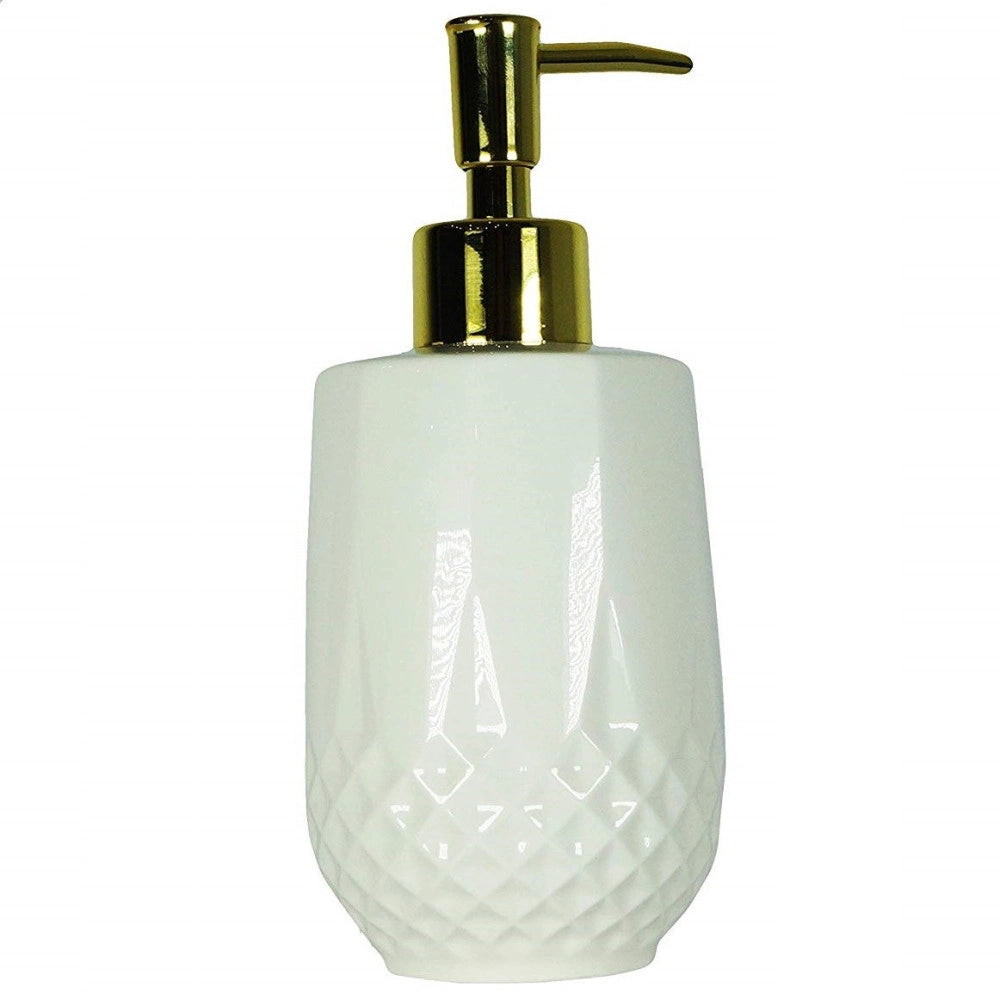Trade Shop - Portasapone Porta Sapone Cilindrico Bianco  10351 Trama Rombo Ceramica Sapone -