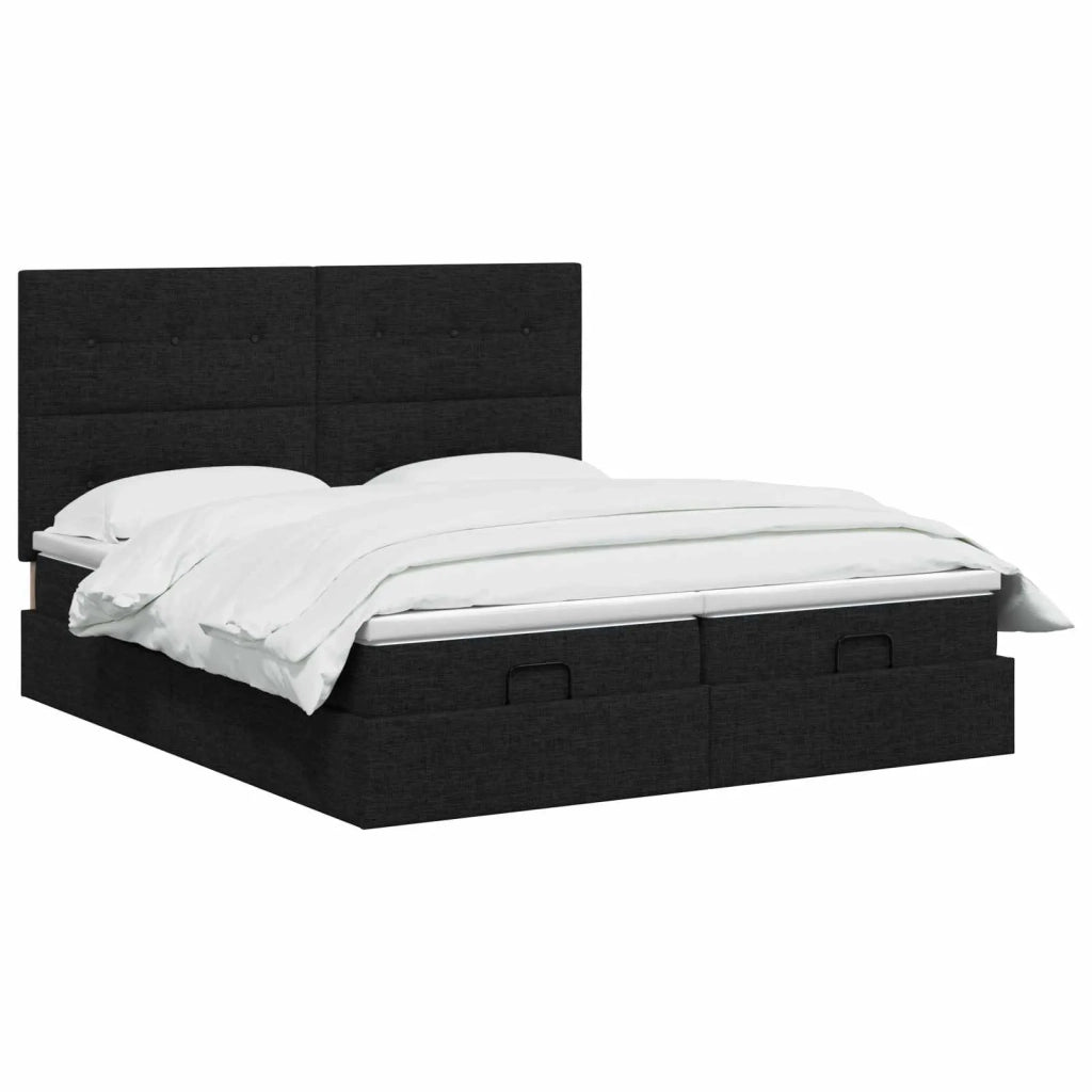 Letto Ottomano con Materasso e LED Nero 200 x 200 cm Tessuto 3458446