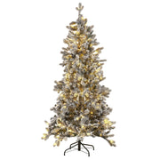 Albero di Natale artificiale innevato preilluminato con supporto in metallo 180 cm bianco
