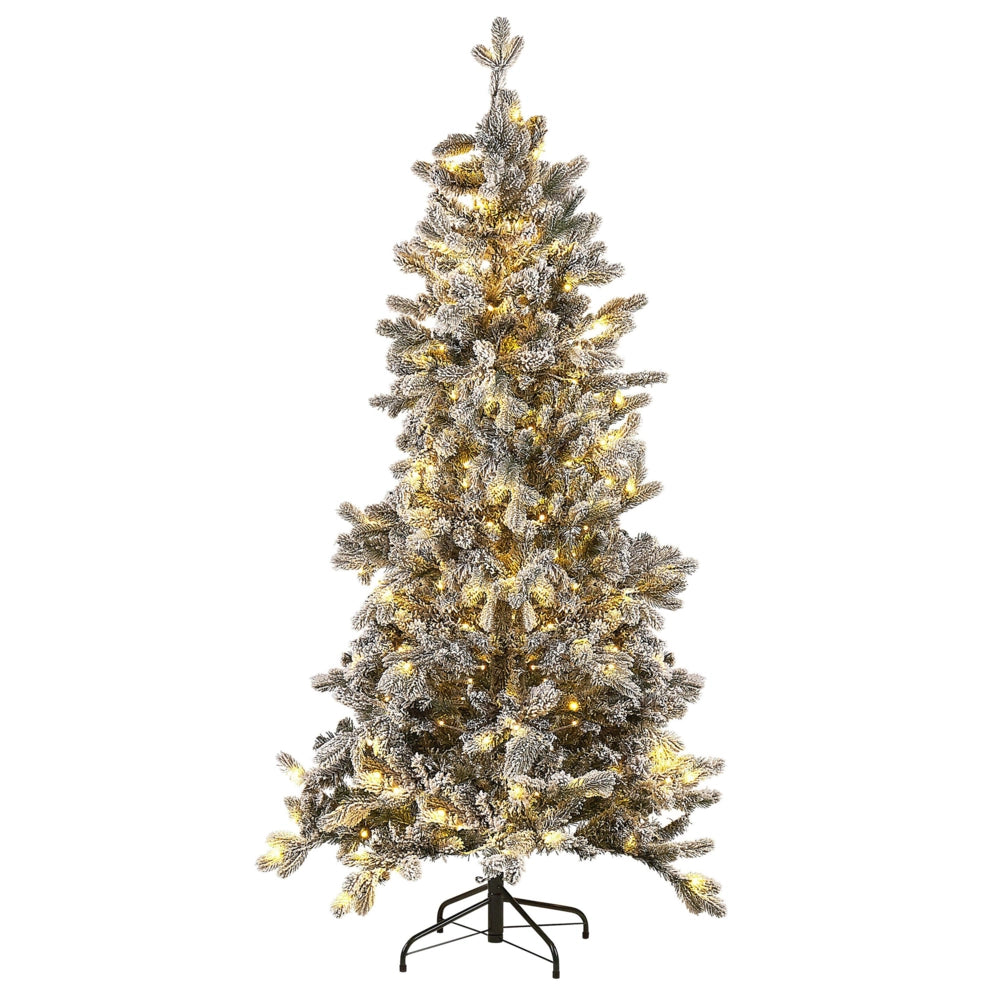 Albero di Natale artificiale innevato preilluminato con supporto in metallo 180 cm bianco