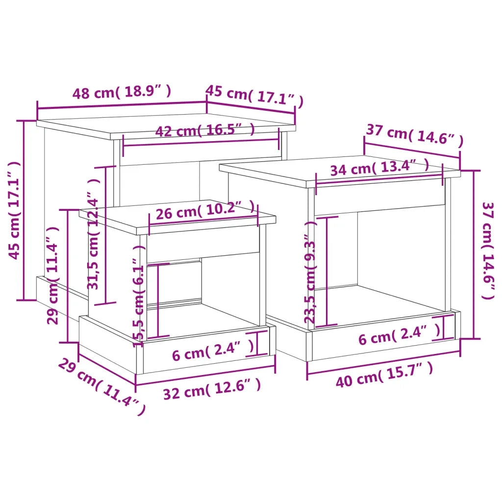 Tavolini da Salotto 3 pz Grigio Sonoma in Legno Multistrato 816494
