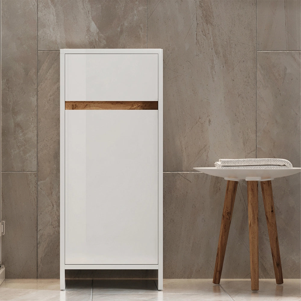 Vicco Mobiletto midi Bianco lucido/oro power oak 35 x 82 cm con anta e cassetto