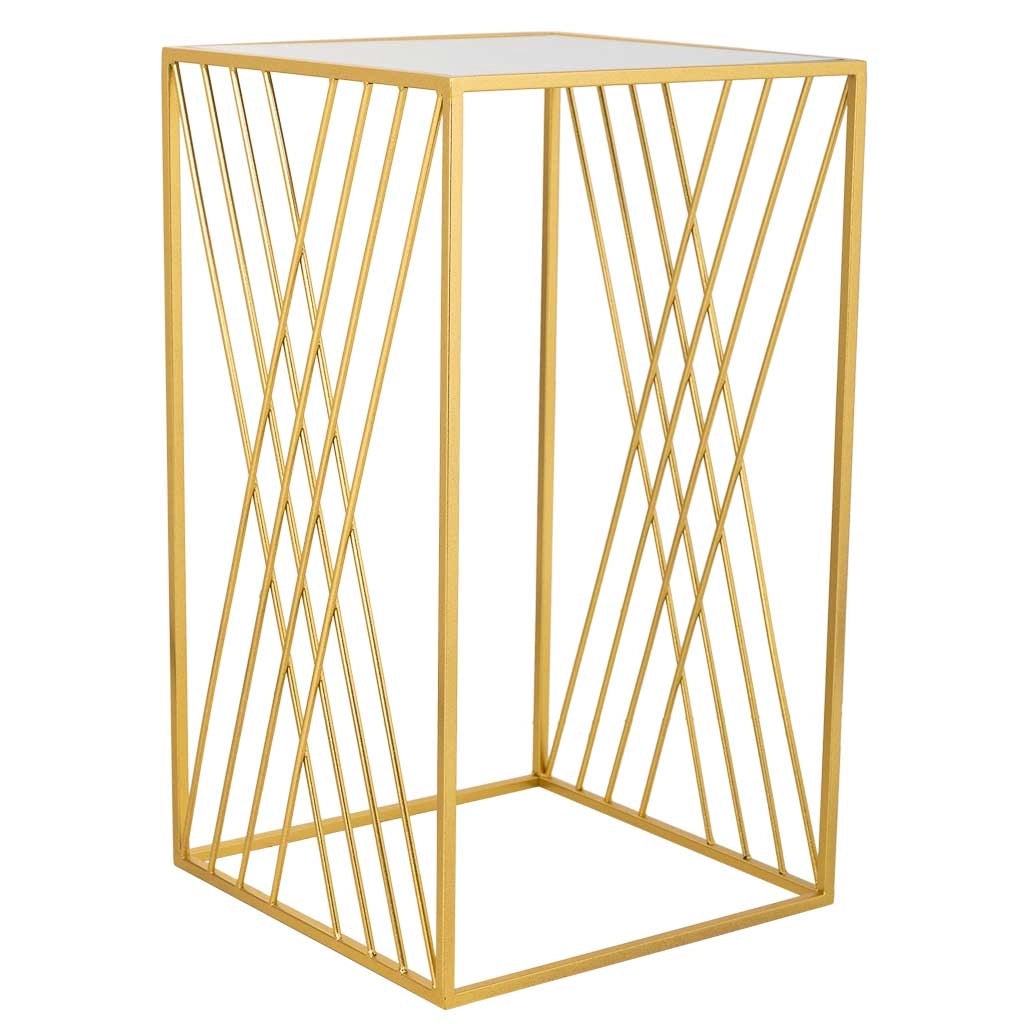 Tavolino angolare quadrato in metallo oro 40x40x70