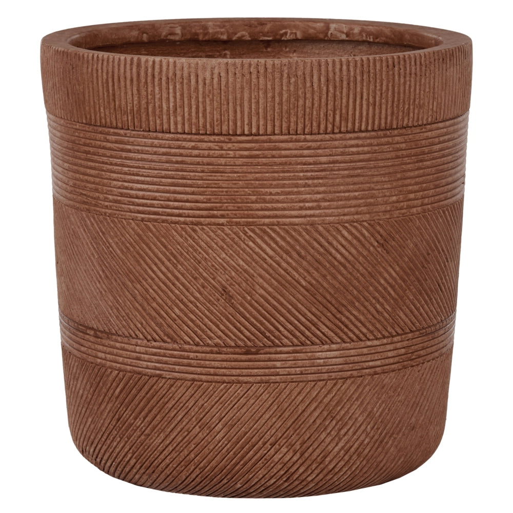 Vaso rotondo per piante in fibra di argilla con motivo a rilievo marrone dorato ⌀ 36 cm terrazzo giardino esterno