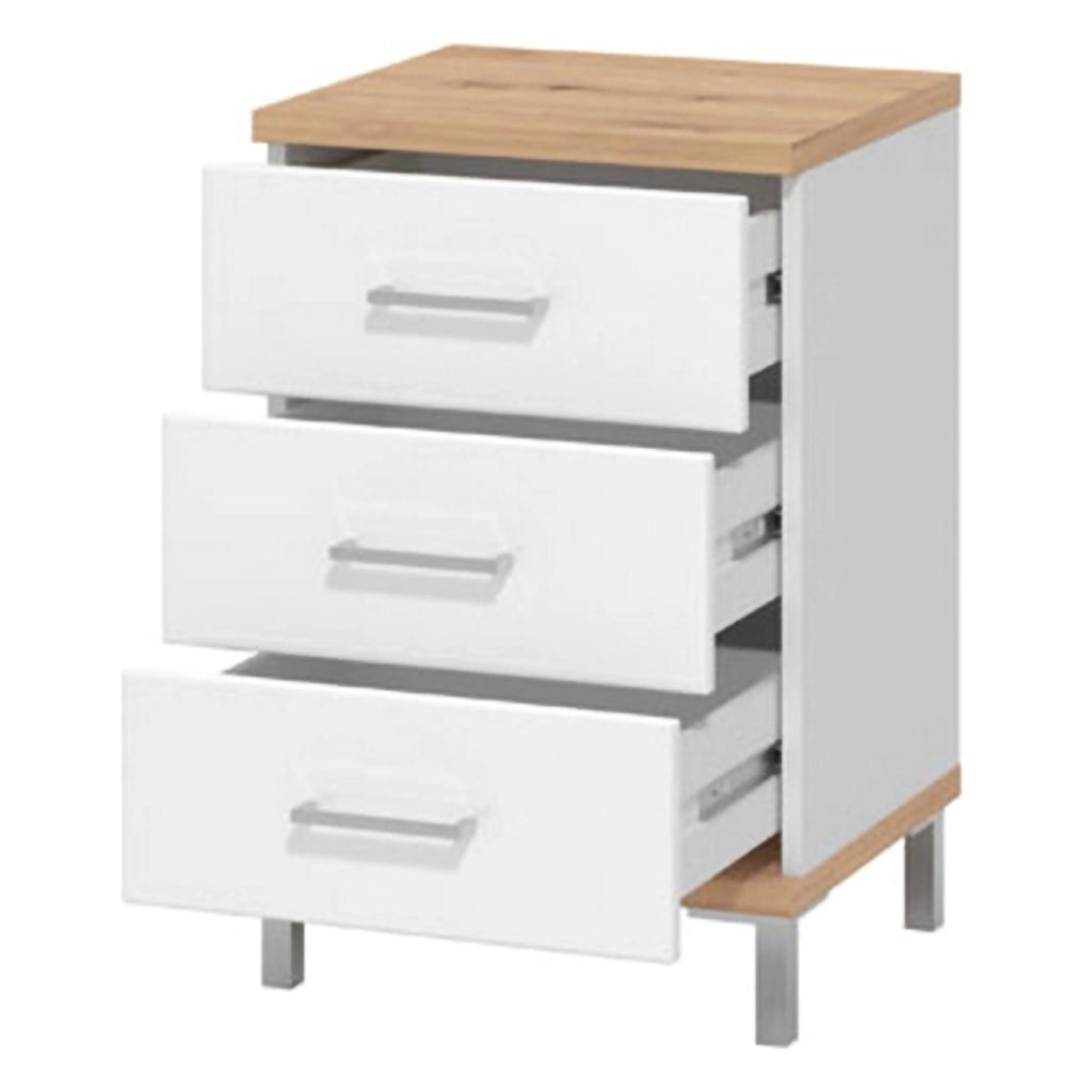 Savino, Comodino 3 Cassetti, 45x40x69h cm Bianco