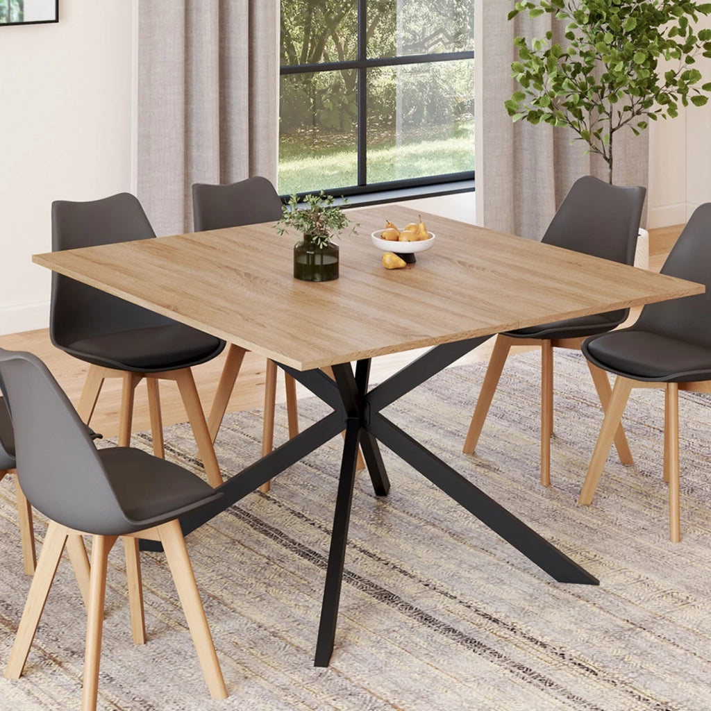 IDMarket - Tavolo da pranzo quadrato ALIX, legno e gambe a ragno nere, 8 persone, 110 cm