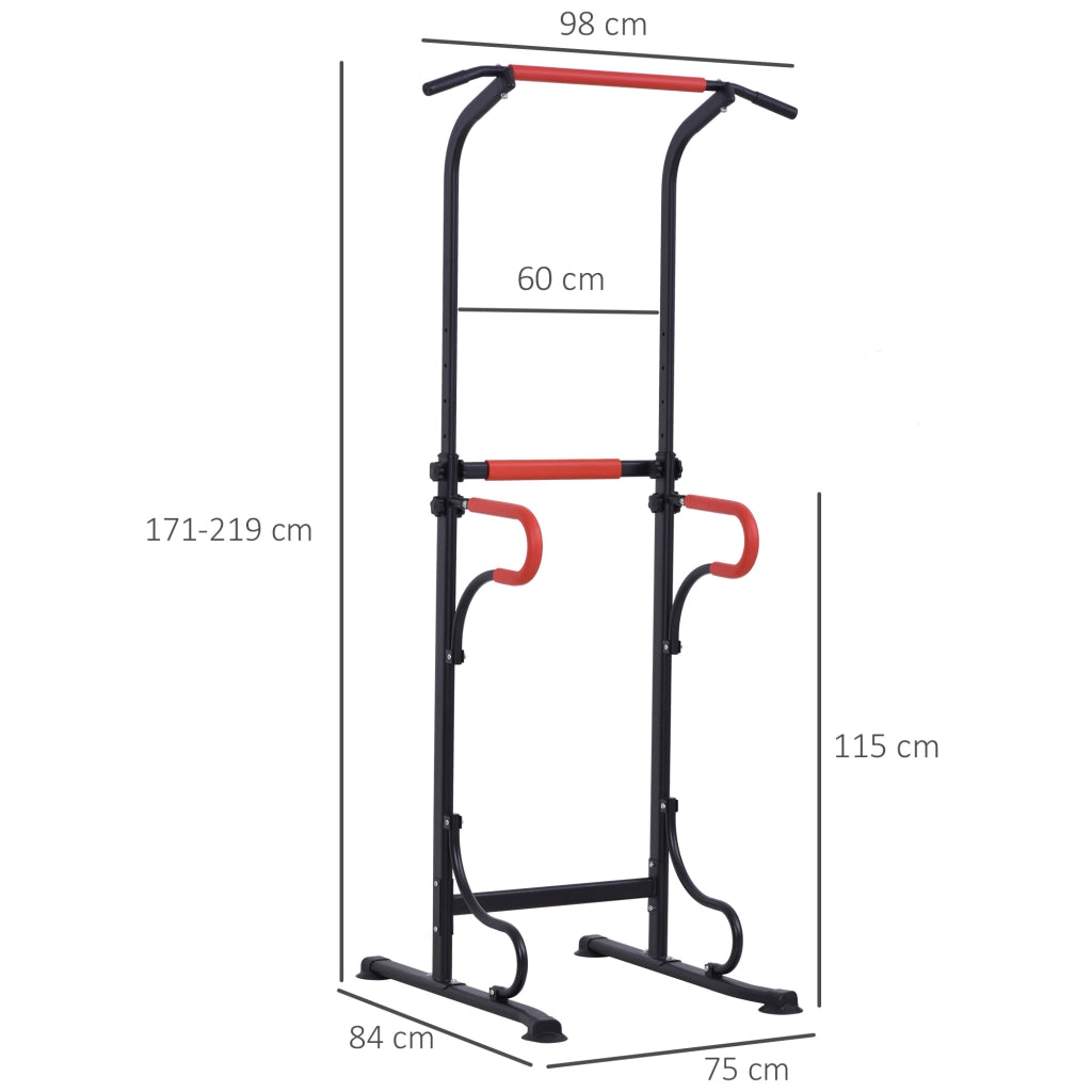 EasyComfort Barra per Trazioni Power Tower Stazione Fitness Multifunzione con Altezza Regolabile 171-219cm Nero Rosso