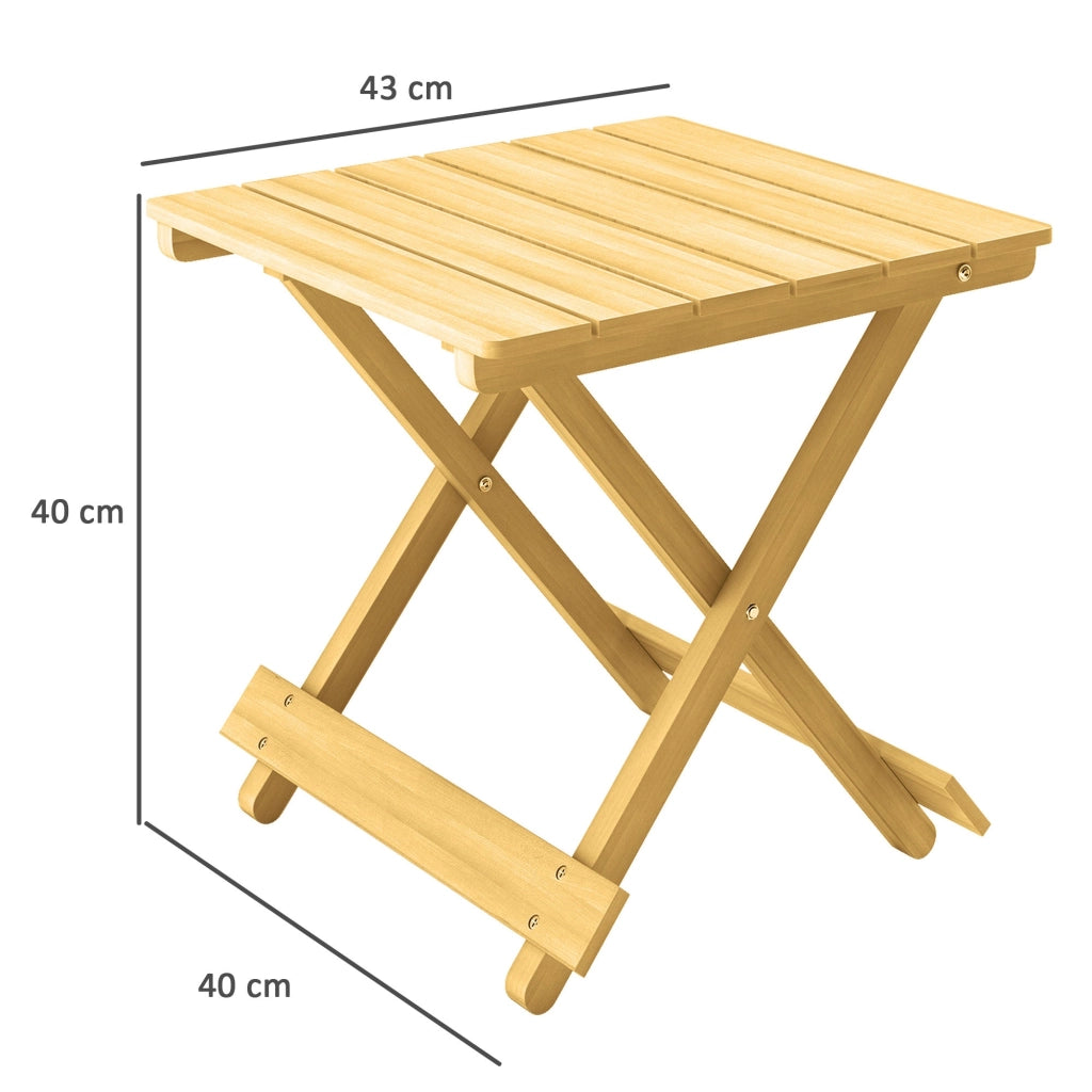 Tavolino da Esterno Pieghevole 40x43x40 cm con Piano a Doghe in Legno Naturale