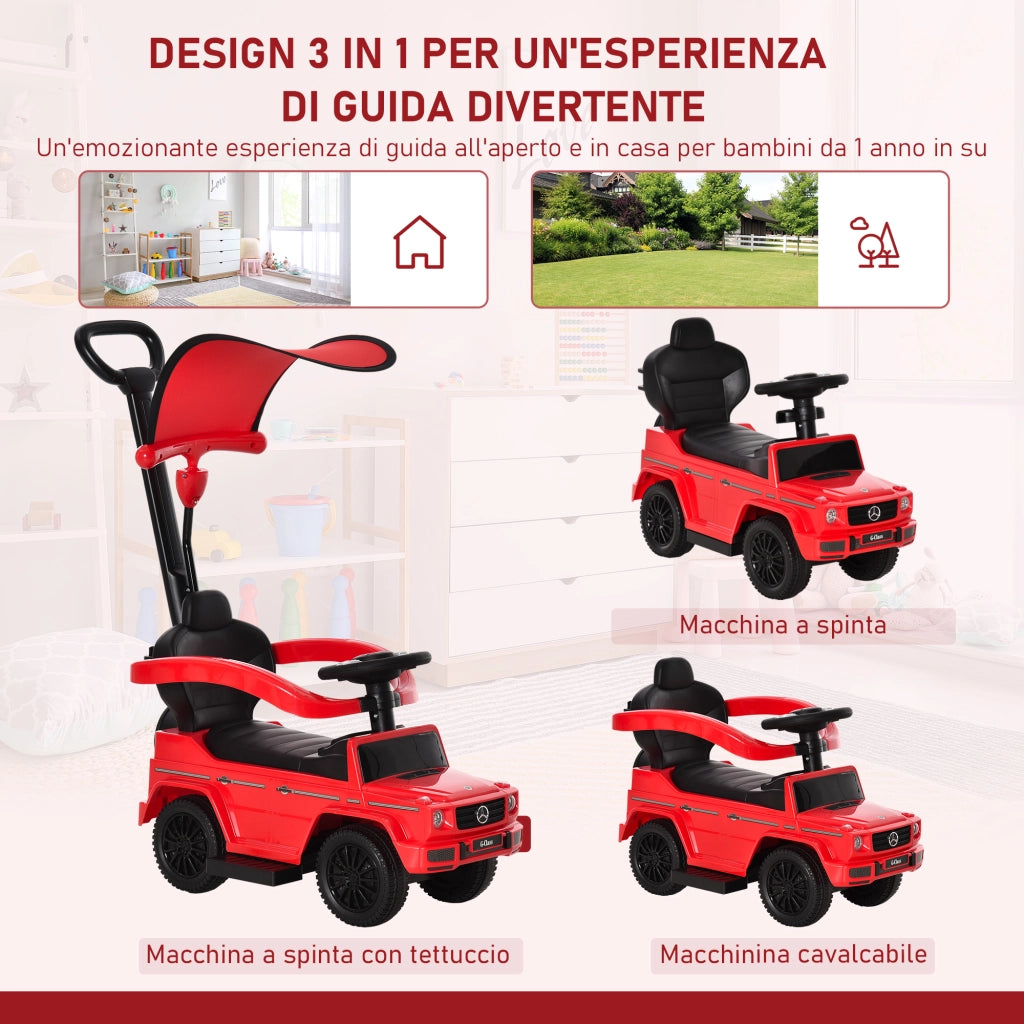 Macchina Cavalcabile a Spinta per Bambini 85,5x40,5x95 cm con Licenza Mercedes Benz G350 Tettuccio e Maniglia in PP