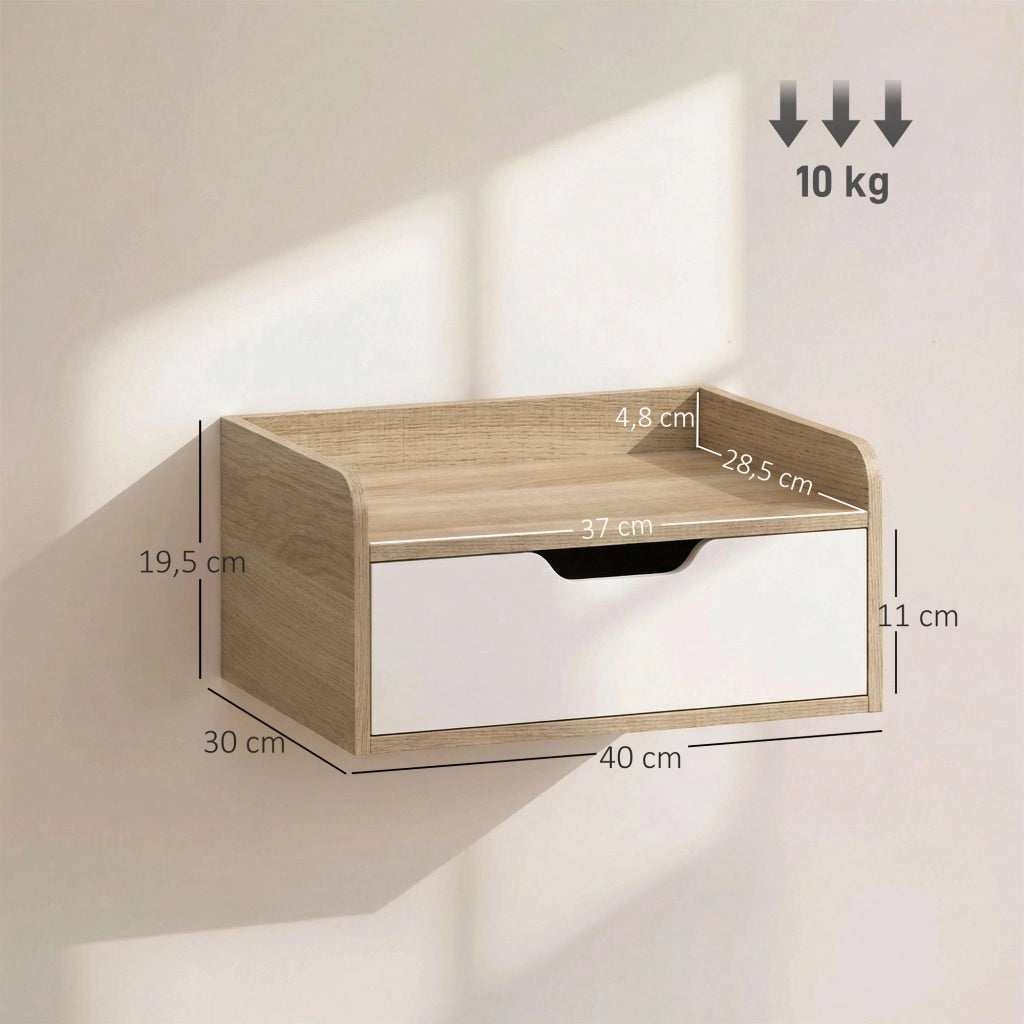 Comodino a muro con cassetto e piano rialzato ¨C zephmum ¨C 40x30x19,5 cm