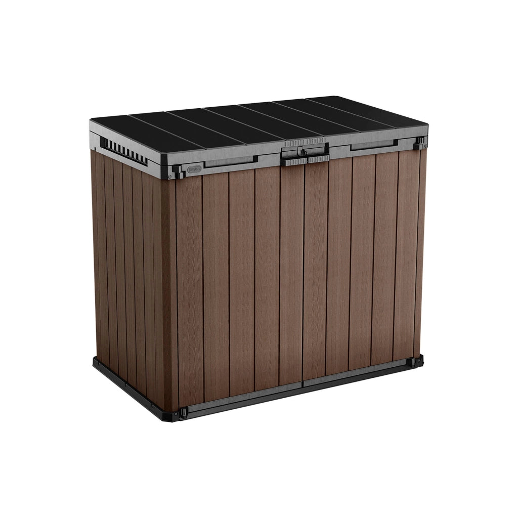 Armadio da esterno Napanee, Mobile outdoor, Mobiletto giardino multiuso, Contenitore per balcone o garage, 140x80 h120 cm, Marrone