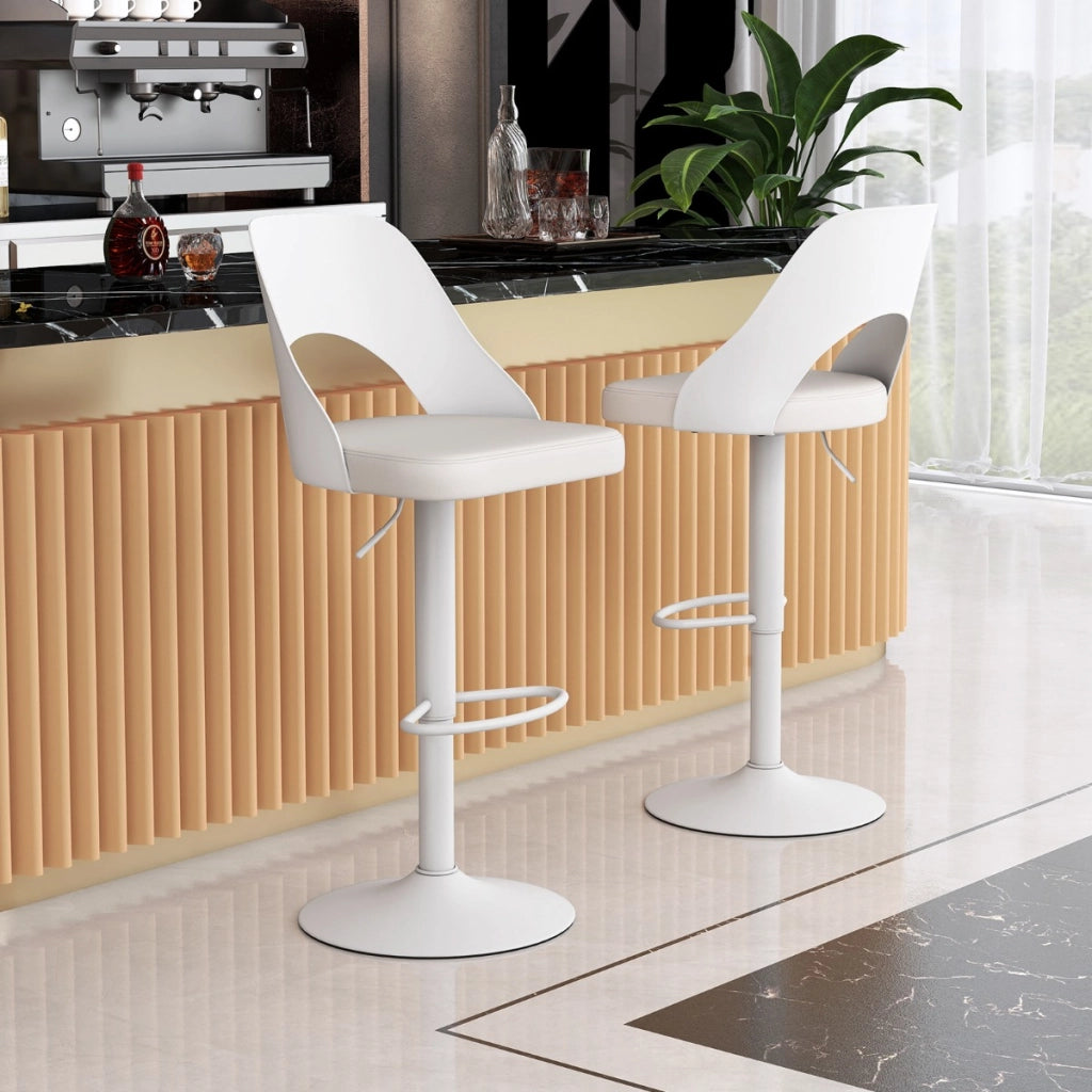 Sedie da bar moderne girevoli regolabili per cucina bistrot, Set di 2 sgabelli da bar con seduta in ecopelle ingrandita Bianco-Sgabelli da bar