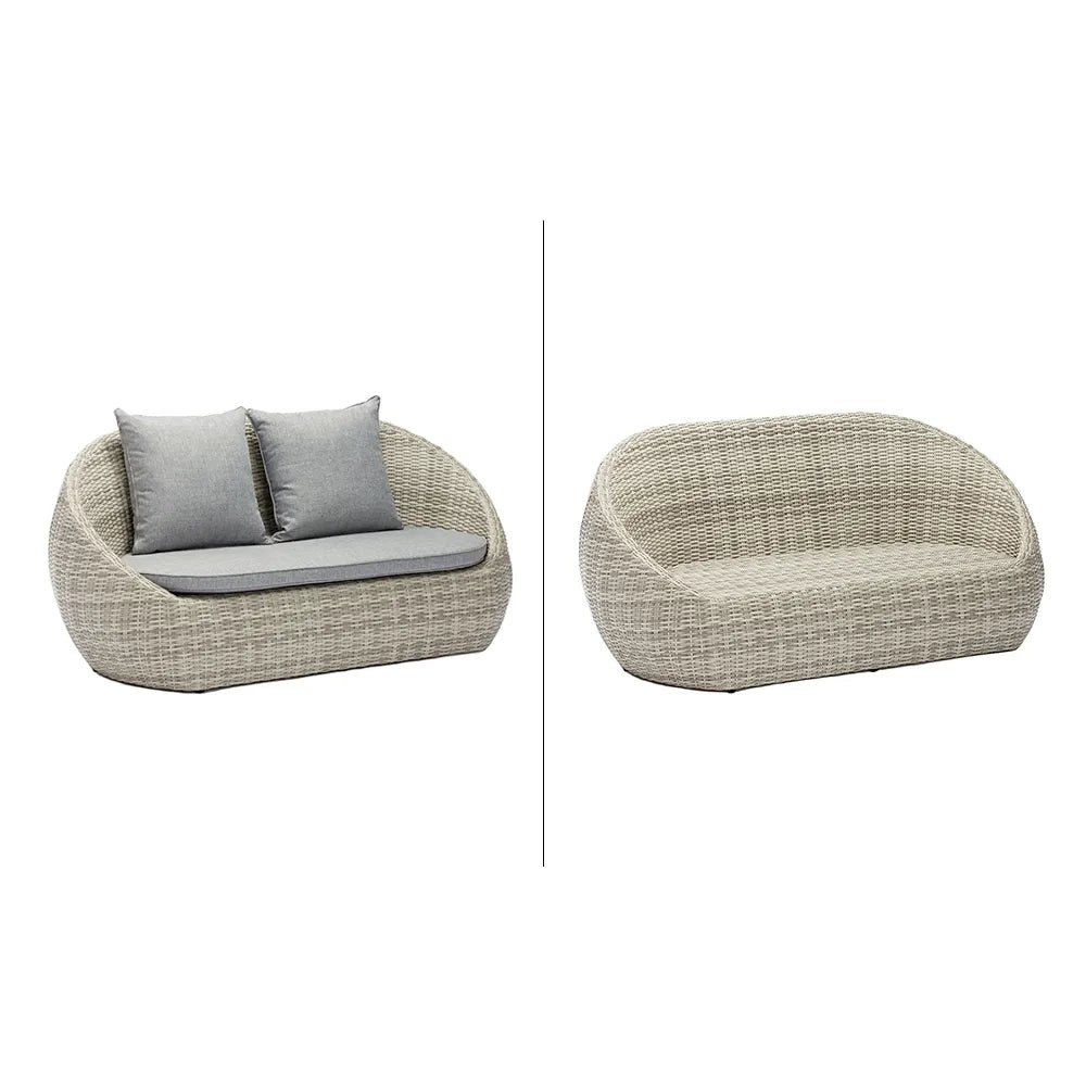 Tempo Style - Salottino Lounge in polyrattan SANTORINI grigio-mélange | Lounge da giardino con divano, tavolo, 2 poltrone e cuscini | Set di mobili da giardino da 4 persone