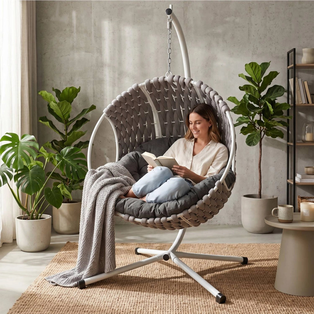 Poltrona Sospesa ITACA da Giardino con Cuscino Impermeabile, Struttura in Acciaio Zincato e Design Moderno Outdoor