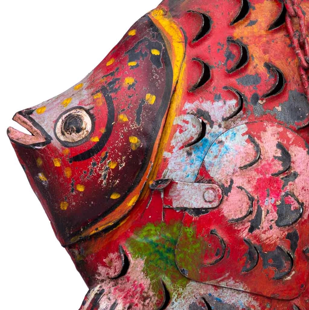 Portacandele pesce rosso in metallo invecchiato 30x9x30