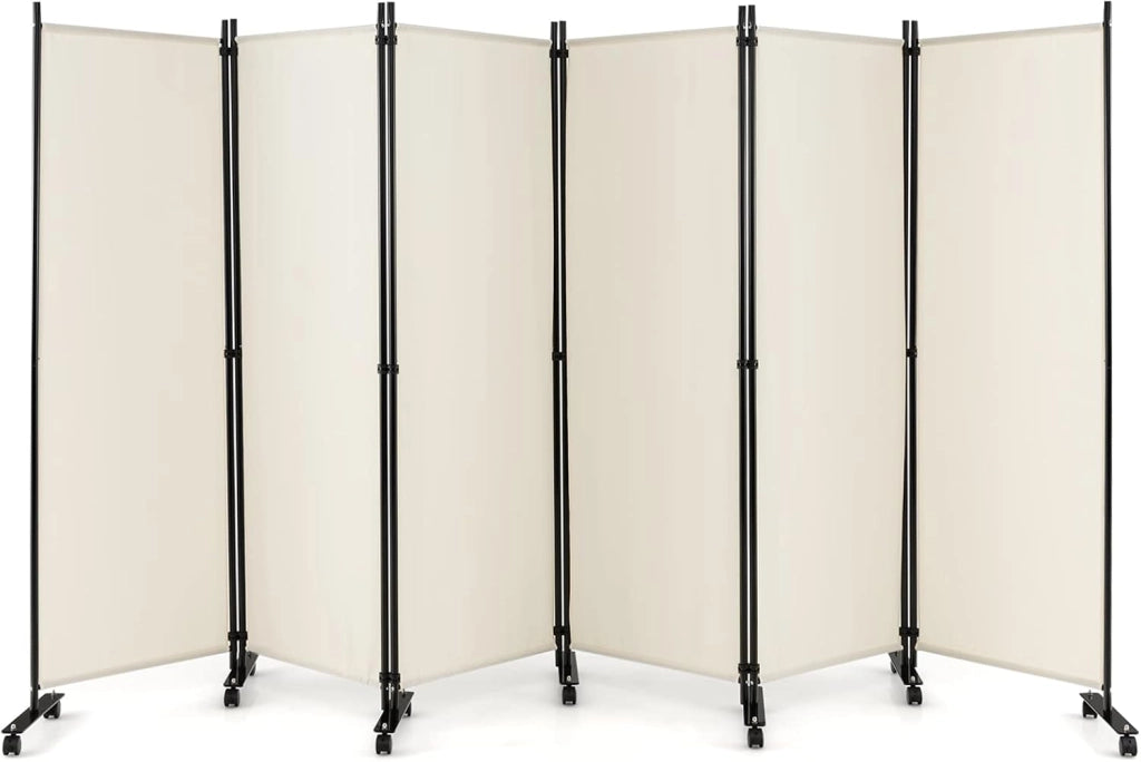 Paravento da Interno in Metallo, Separé Divisorio Interno Pieghevole con Piedini Stabili, Pannelli Divisori per Interni per Casa e Ufficio (Nero, 334,5 x 172 cm (6 Pannelli con ruote))