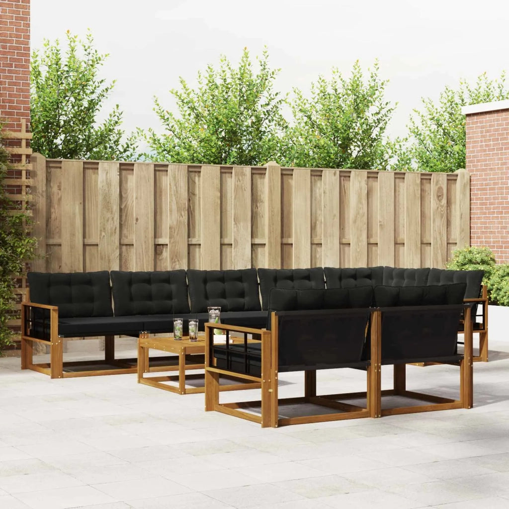 Set di divani da esterno con cuscino 9 pcs Naturale e Nero 3369607
