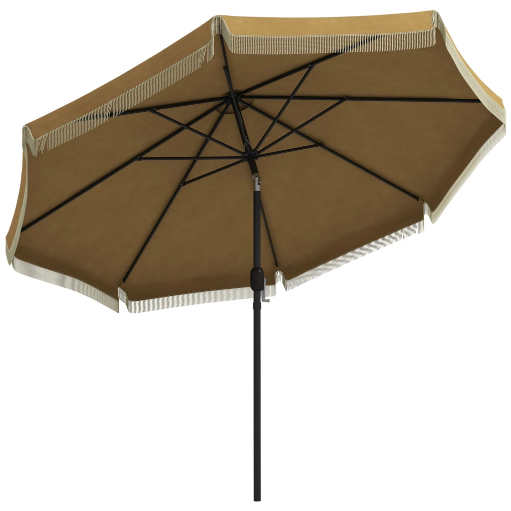 Ombrellone da patio diametro 265 cm con frange inclinabile 8 costole resistente ideale per giardino e balcone colore khaki