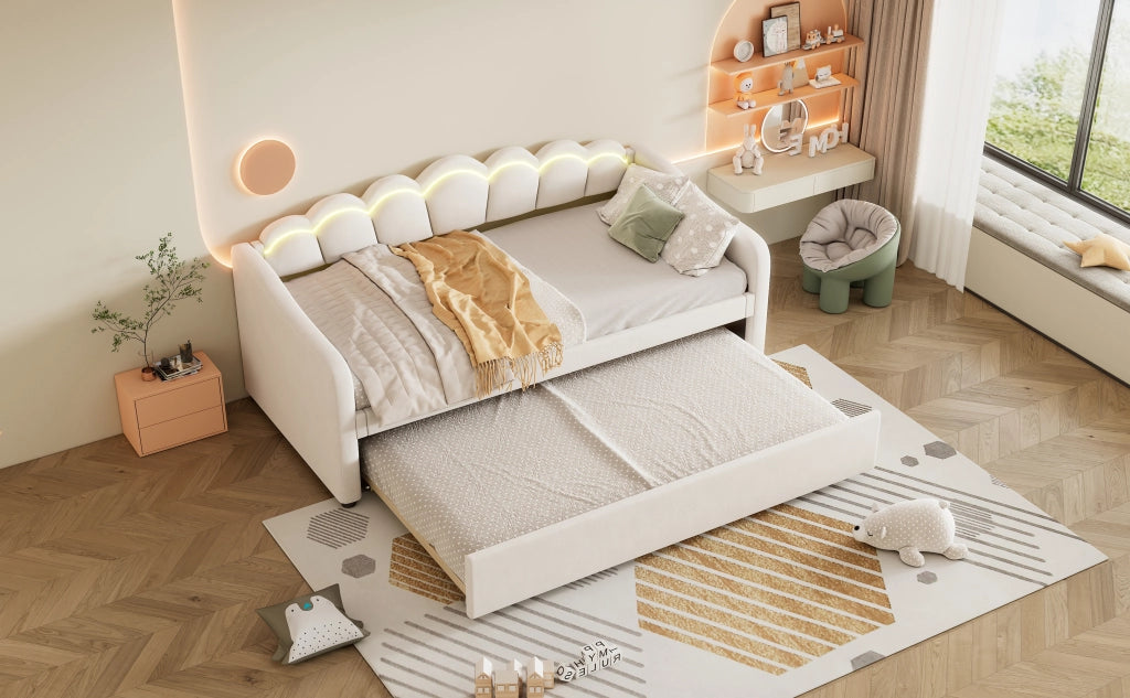 DESMIU Litto nido 90 × 200 cm 1 posto con LED regolabile, senza materasso, in velluto beige