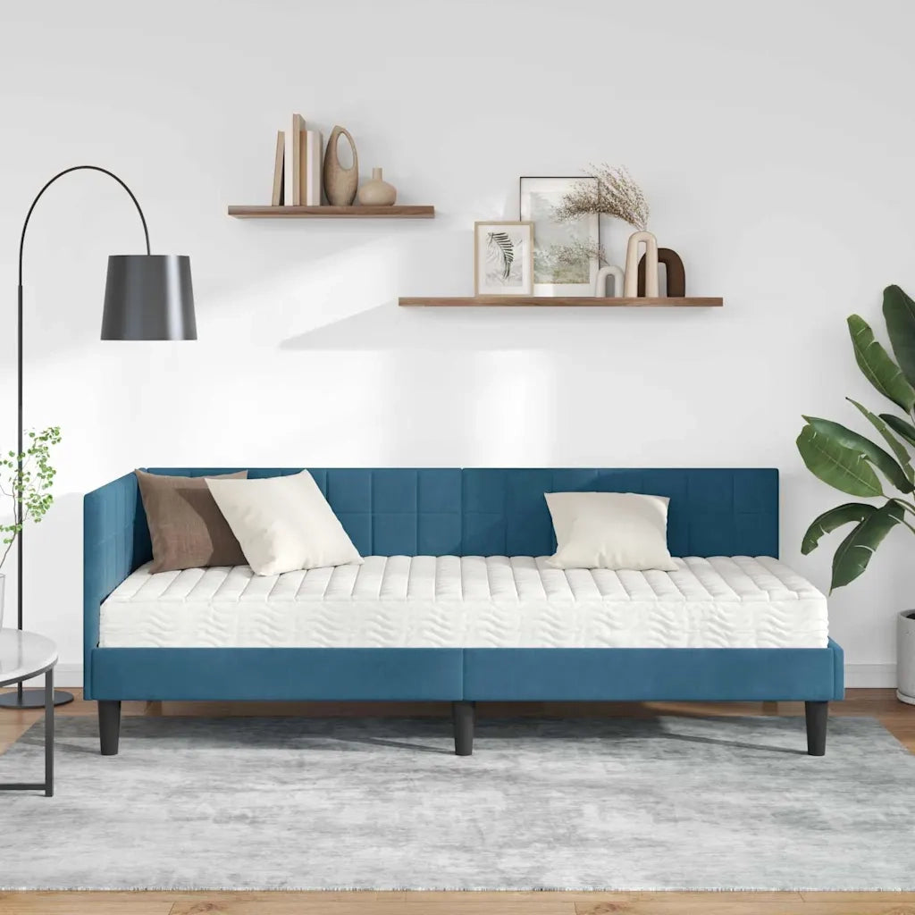 Letto singolo | Letto per adulti | Struttura Letto Angolare con Materasso 2 pcs Blu Velluto